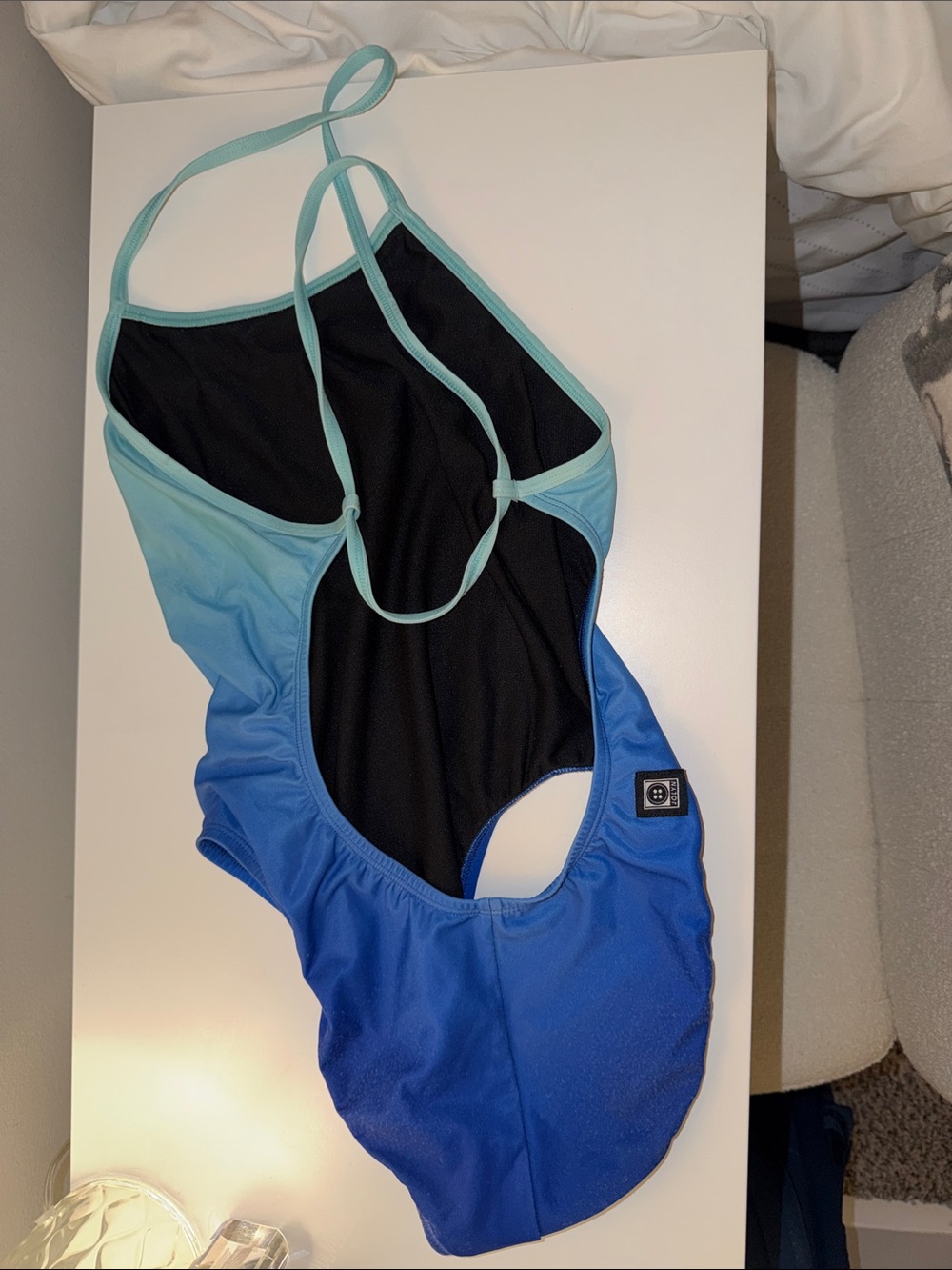 Jolyn Clothing Ombre Aqua to Royal Blue One-Piece Swimsuit - Size 28 - Picture 6 of 7
